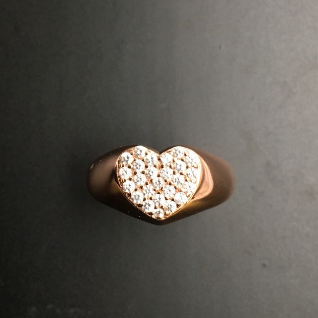 anello a cuore in argento 925‰ rosè con pavè