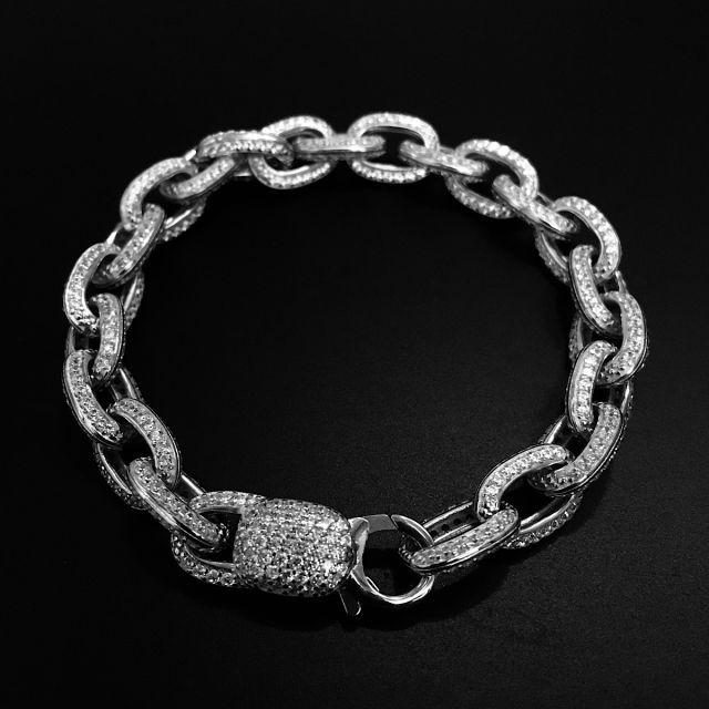 Bracciale in argento 925‰ maglia rolò con pavè zirconi