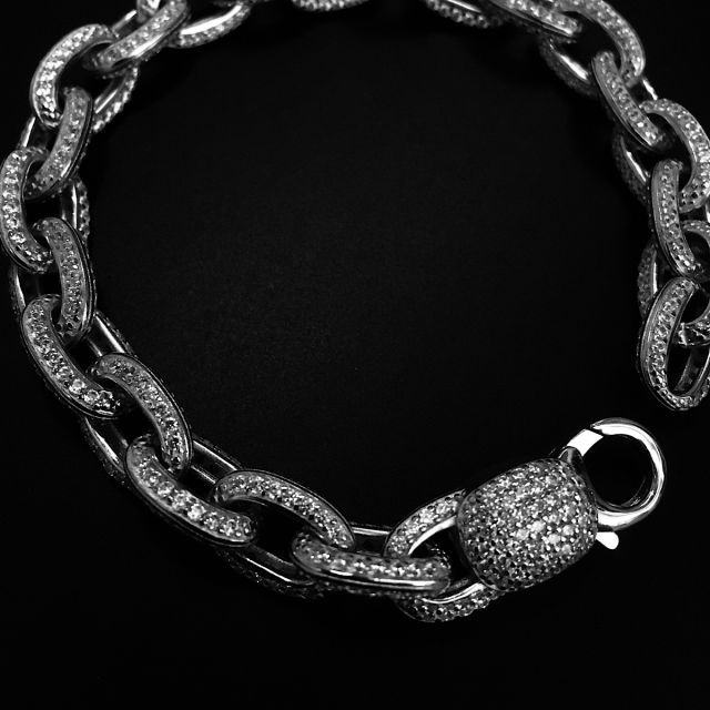 Bracciale in argento 925‰ maglia rolò con pavè zirconi