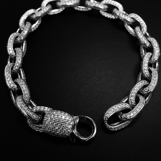 Bracciale in argento 925‰ maglia rolò con pavè zirconi