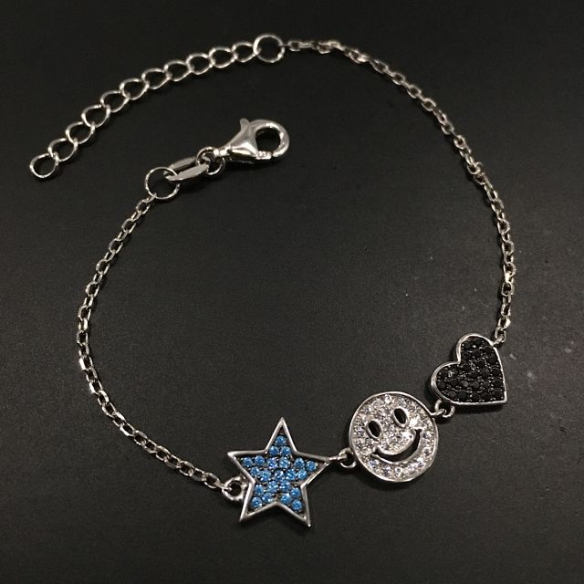 Bracciale in argento 925‰ e zirconi con stella smile cuore