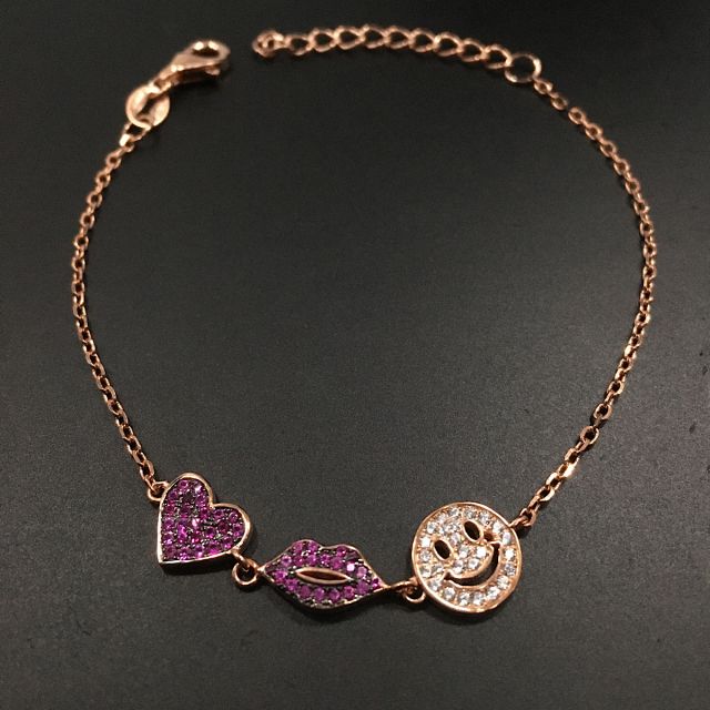 Bracciale in argento 925‰ con cuore bocca smile