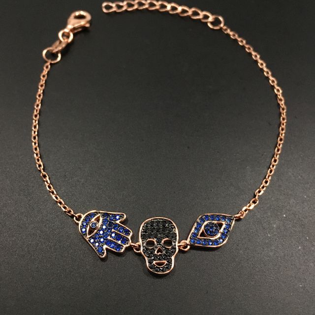 Bracciale in argento 925‰ con mano di fatima teschio occhio di Ra