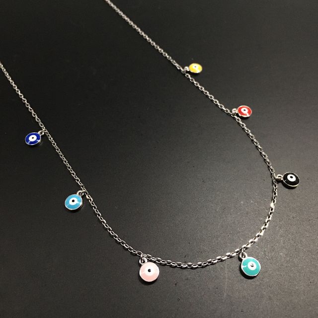 Collana in argento 925‰ maglia forzatina e cerchi smaltati