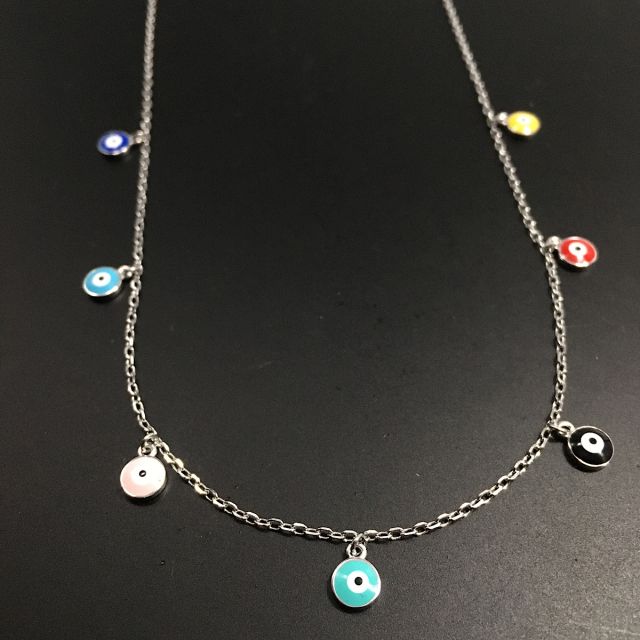 Collana in argento 925‰ maglia forzatina e cerchi smaltati