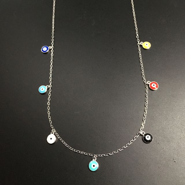 Collana in argento 925‰ maglia forzatina e cerchi smaltati