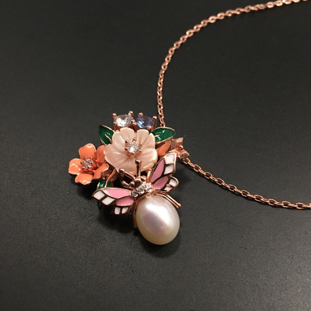 Collana in argento rosato 925‰ con ciondolo fantasia 