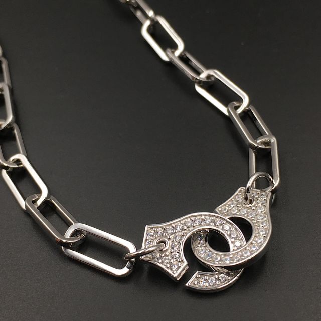 Collana Forzatina in argento 925‰ con manette pavè di zirconi finitura Rodio.