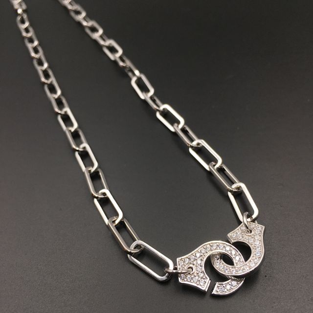 Collana Forzatina in argento 925‰ con manette pavè di zirconi finitura Rodio.