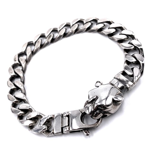 Bracciale in argento 925‰ maglia grumetta chiusura pantera  