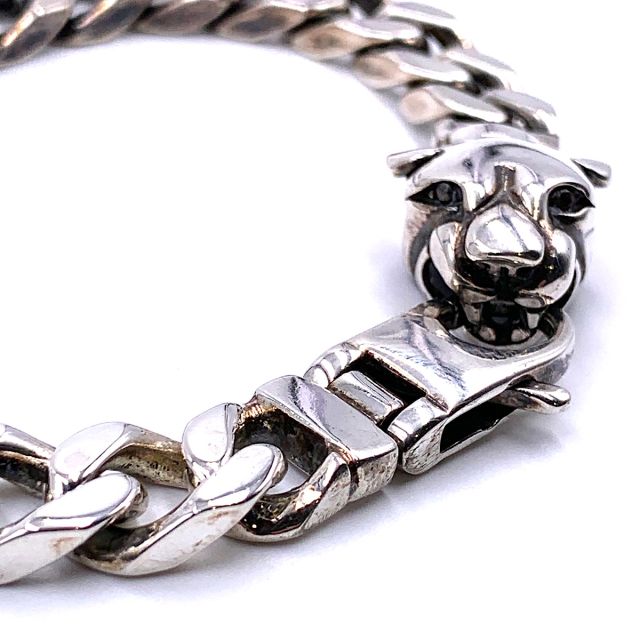 Bracciale in argento 925‰ maglia grumetta chiusura pantera  