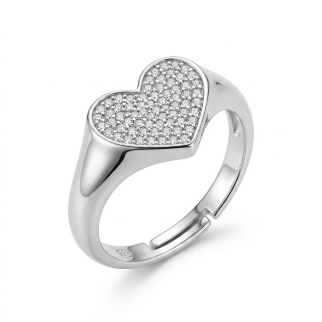 Anello Cuore Pavé Argento 925 con Zirconi Anallergico