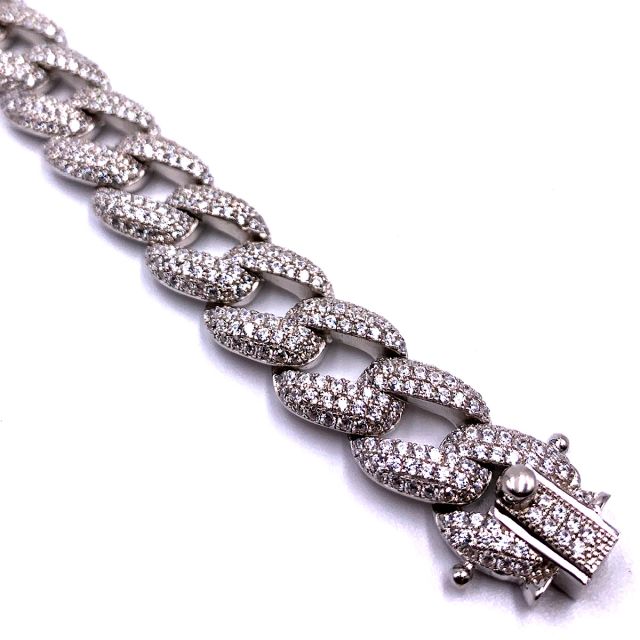 bracciale in argento maglia grumetta con zirconi