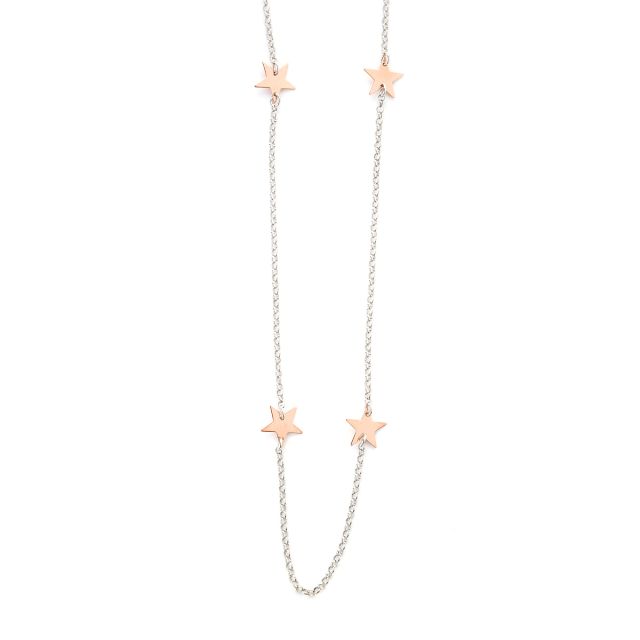 Collana lunga in argento con stelle rosate
