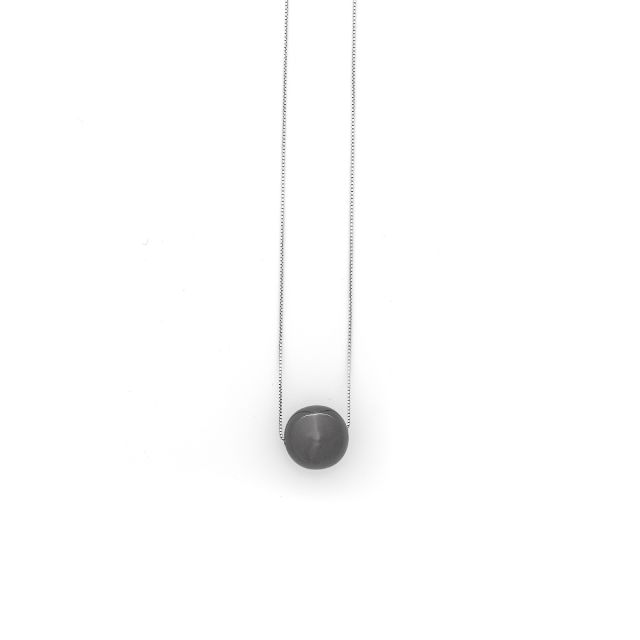 Collana lunga in argento con sfera lucida in rutenio