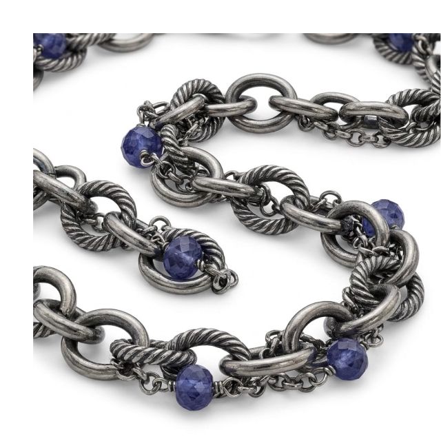 Collana in argento 925 brunito con CIANITE naturale