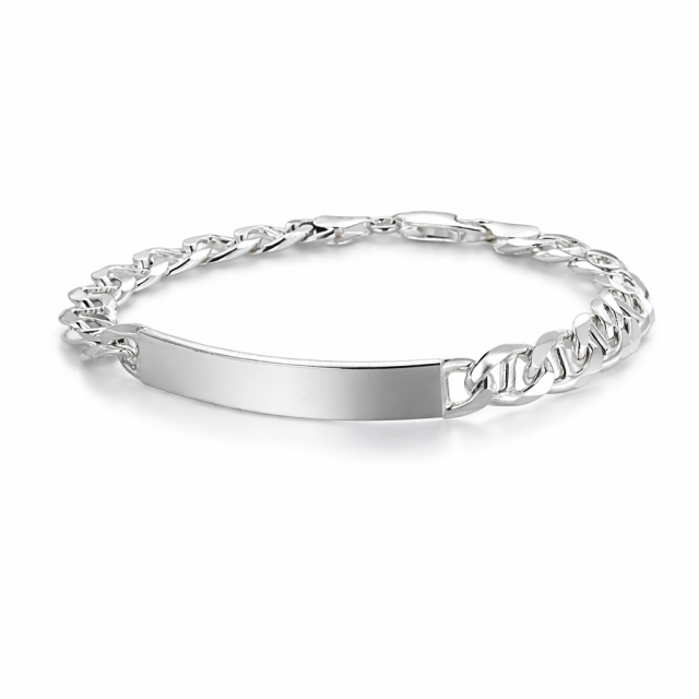 Bracciale in argento 925 maglia traversino con targa personalizzabile