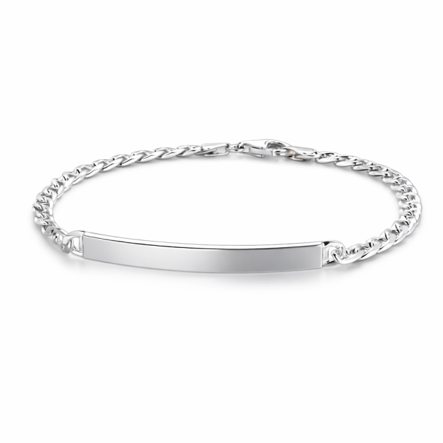 Bracciale in argento 925 maglia traversino con targa personalizzabile