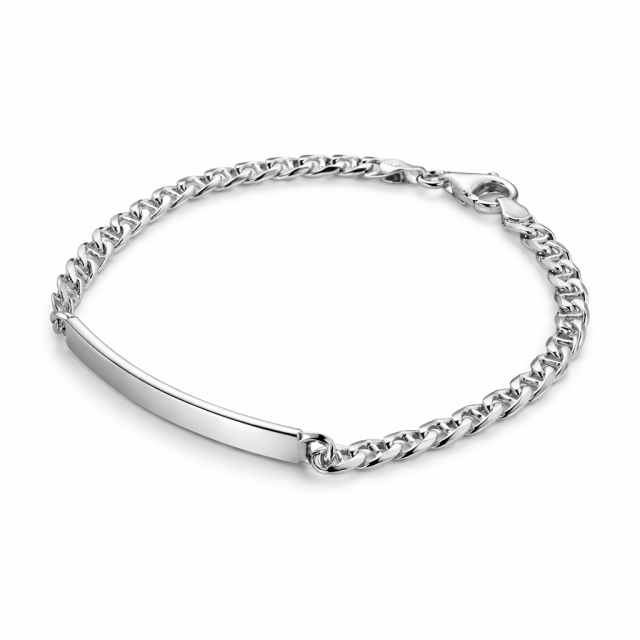 Bracciale in argento 925 maglia traversino con targa personalizzabile