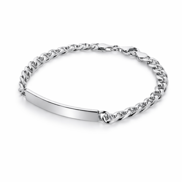 Bracciale in argento 925 maglia traversino con targa personalizzabile