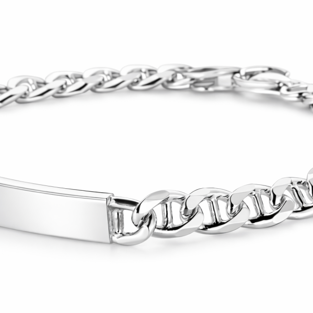 Bracciale in argento 925 maglia traversino con targa personalizzabile