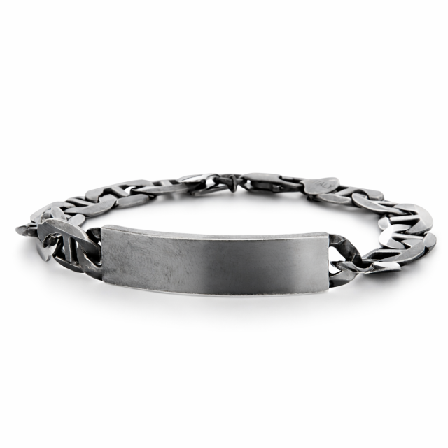 Bracciale in argento 925  brunito maglia traversino con targa personalizzabile