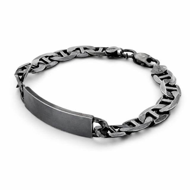 Bracciale in argento 925  brunito maglia traversino con targa personalizzabile