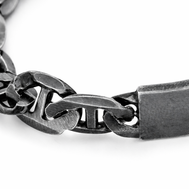 Bracciale in argento 925  brunito maglia traversino con targa personalizzabile