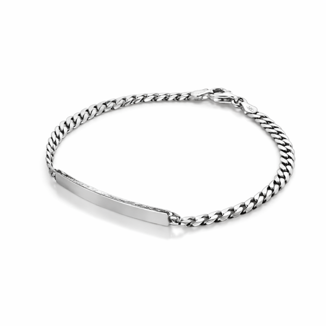 Bracciale in argento 925 maglia cubana-grumetta con targa personalizzabile