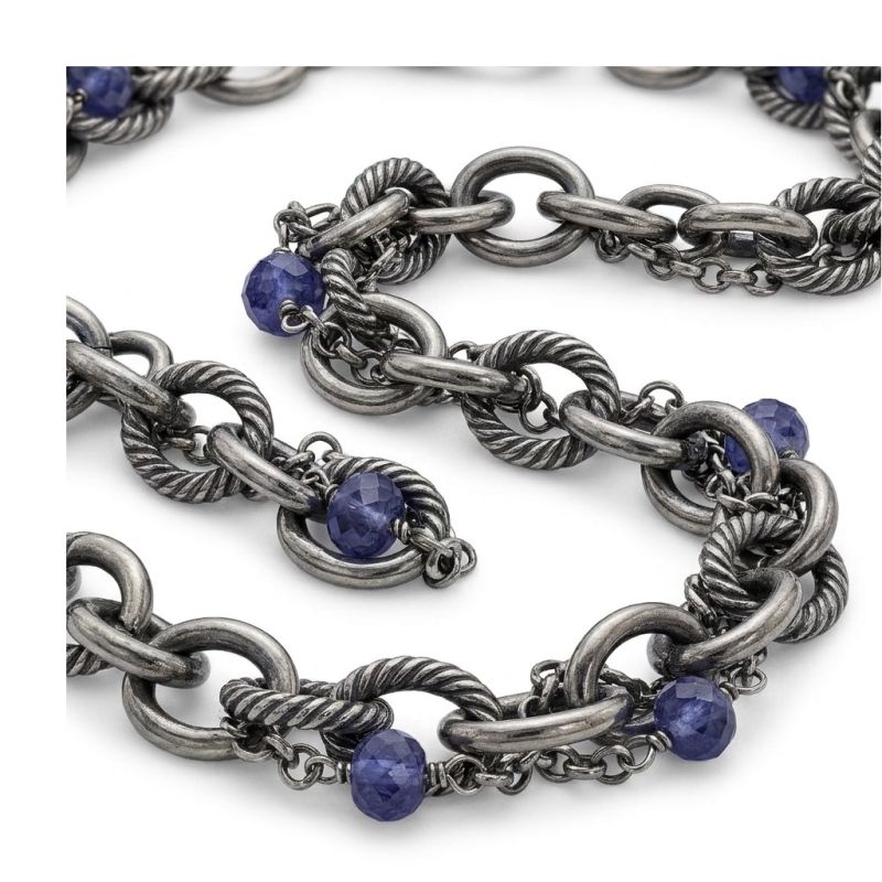 Collana in argento 925 brunito con CIANITE naturale